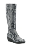 Aerosoles Brenna Knee High Wedge Boot In Grey Snake Print Fabric