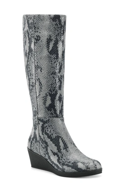 Aerosoles Brenna Knee High Wedge Boot In Grey Snake Print Fabric
