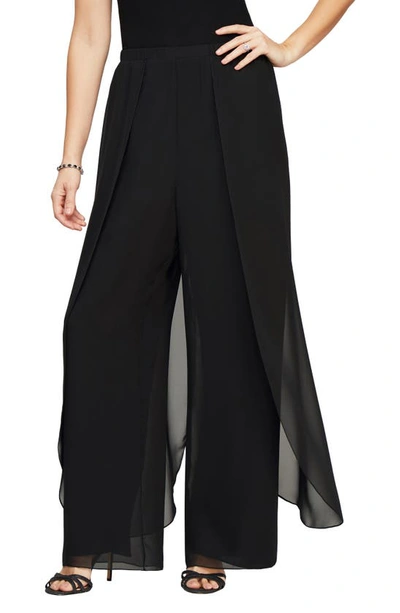 Alex Evenings Chiffon Overlay Straight Leg Pants In Black