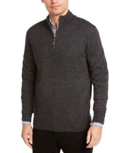 Club Room Men's Quarter-zip Merino Wool Blend Sweater, Created For Macy's In Ebony Heather