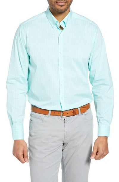 Cutter & Buck Soar Windowpane Check Tailored Fit Long Sleeve Shirt In Fresh Mint
