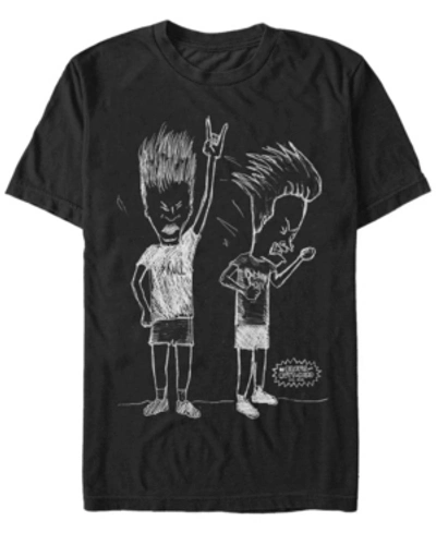 Beavis And Butthead Mtv Men's Rocking' Out Sketch Logo Short Sleeve T-shirt In Black