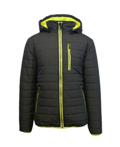 Galaxy By Harvic Spire By Galaxy Men's Puffer Bubble Jacket With Contrast Trim In Black- Lime