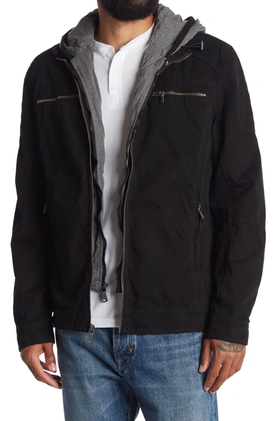 Px Men's Layered Vegan Leather And Knit Hooded Jacket In Black