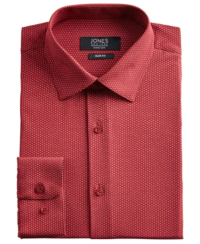 Jones New York Men's Slim-fit Performance Stretch Cooling Tech Red/white Dot-print Dress Shirt