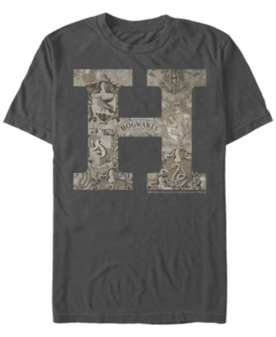 Fifth Sun Men's Vintage-like Hogwarts Short Sleeve Crew T-shirt In Charcoal