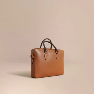 Burberry London Leather Briefcase In Tan/chocolate