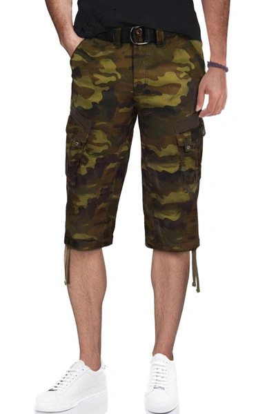 X-ray Men's Belted Capri Cargo Shorts In Brown Camo