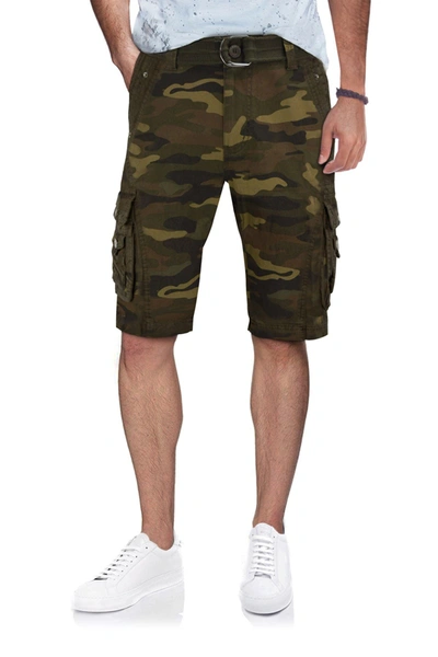 X-ray Men's Belted Double Pocket Cargo Shorts In Brown Camo