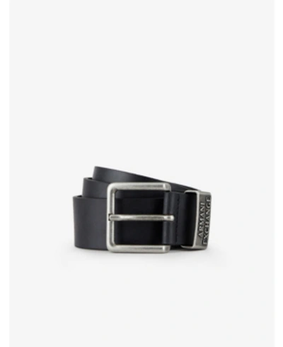 Ax Armani Exchange All Over Printed Ax Logo Leather Belt In Nero