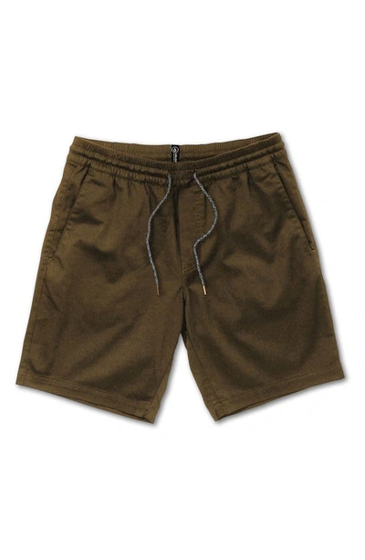 Volcom Frickin Elastic Waist Shorts - Winter Moss In Brown