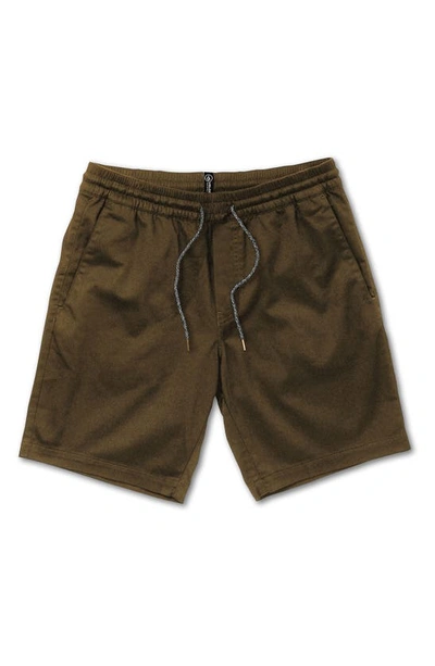 Volcom Frickin Elastic Waist Shorts - Winter Moss In Rinsed Black