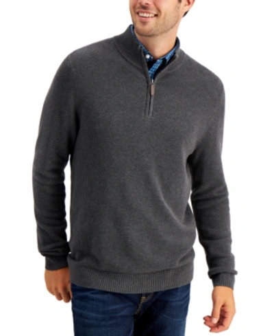 Club Room Men's Quarter-zip Textured Cotton Sweater, Created For Macy's In Charcoal Heather
