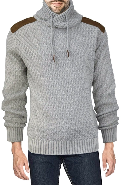 X-ray Shawl Collar Sweater With Faux Leather Piecing In Oatmeal Heather