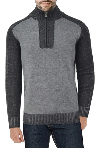X-ray Quarter Zip Marble Knit Sweater In Charcoal/grey Colorblock