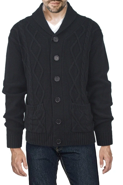 X-ray Shawl Collar Cable Knit Cardigan Sweater In Black