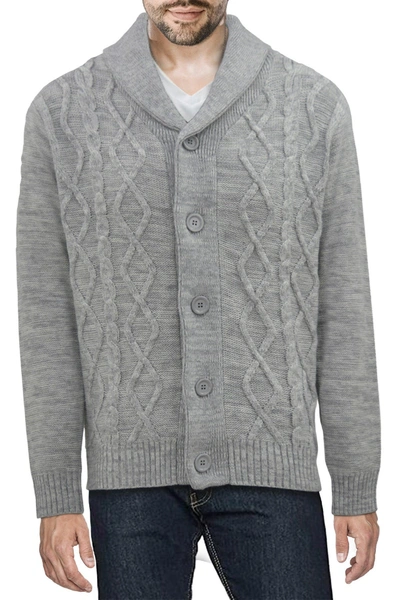 X-ray Shawl Collar Cable Knit Cardigan Sweater In Oatmeal