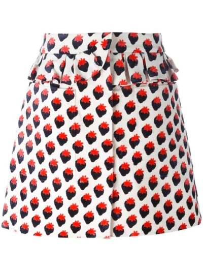 Victoria Victoria Beckham Strawberry Jacquard Ruffle Skirt In Graphic Strawberry/ivory