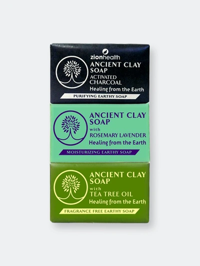 Zion Health Charcoal + Rosemary Lavender + Tea Tree Clay Soap Bundle 6 oz Each