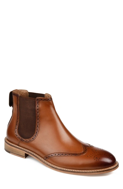 Thomas & Vine Men's Watson Wide Width Tru Comfort Foam Pull-on Wingtip Chelsea Boots In Brown