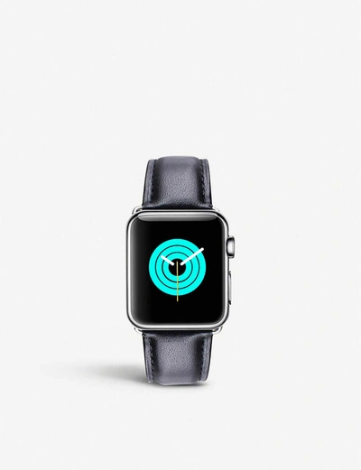 Mintapple Apple Watch Leather Strap And Stainless Steel Case In Blue