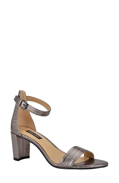 Nine West Women's Pruce Ankle Strap Block Heel Sandals Women's Shoes In Pewter Lizard