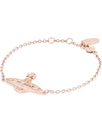 Vivienne Westwood Jewellery Mini Bas Relief Brass And Swarovski Crystal Chain Bracelet In Silk/rose Gold