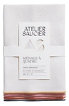 Atelier Saucier Menage A Quatre Set Of 4 Burlap Rainbow Reclaimed Napkins In Cream