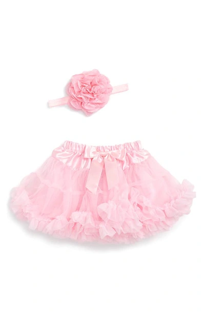 Popatu Babies' Tutu & Floral Appliqué Head Wrap Set In Pink