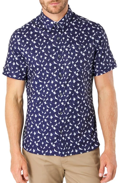 7 Diamonds Kailua Sunrise Print Short Sleeve Button-up Shirt In Light Blue