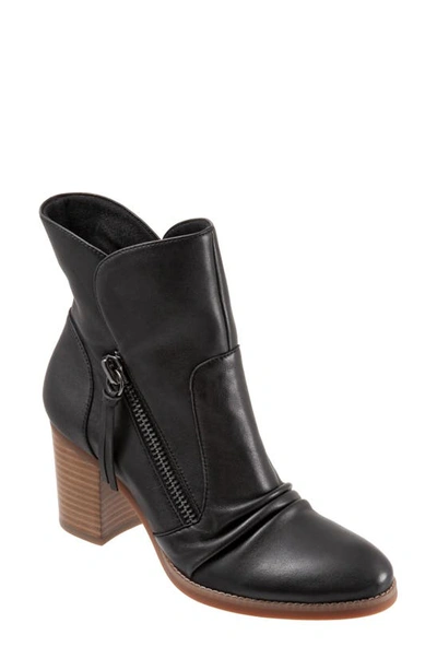 Softwalkr Kendall Ruched Upper Bootie In Black Leather