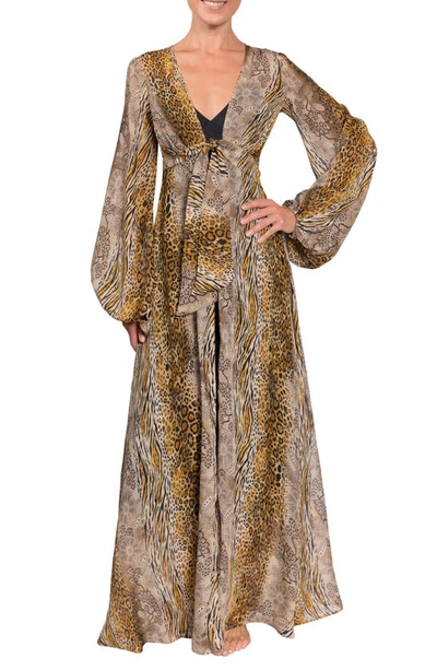 Everyday Ritual Bubble Sleeve Long Robe In Singita Anmimal Print