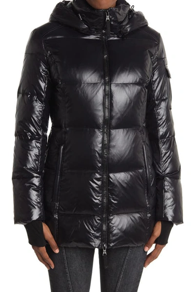 S13 Ella Lacquer Hooded Puffer Coat In Jet Black/noir | ModeSens