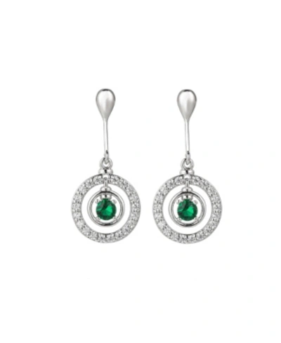 A & M Silver-tone Emerald Accent Circle Drop Earrings