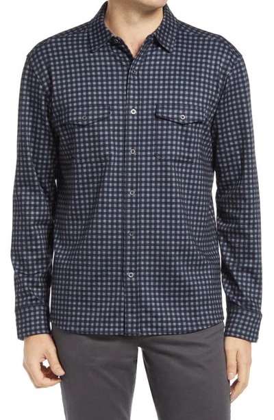 Johnston & Murphy Check Knit Button-up Shirt In Navy