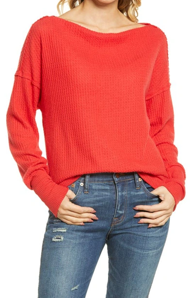 Treasure & Bond Off The Shoulder Thermal Knit Sweater In Red Salsa