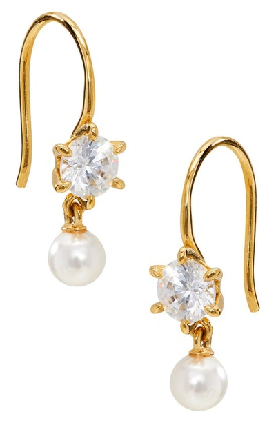 Ajoa Imitation Pearl & Cubic Zirconia Drop Hook Earrings In Gold