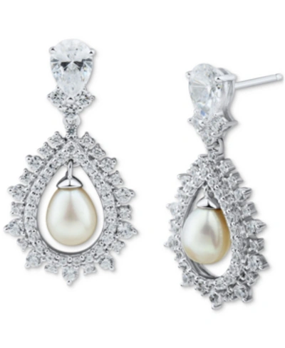 Arabella Cultured Freshwater Pearl (6-6-1/2mm) & Cubic Zirconia Drop Earrings In Sterling Silver