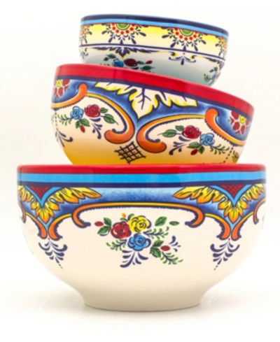 Euro Ceramica Zanzibar 3 Piece Mixing Bowl Set In Multicolor