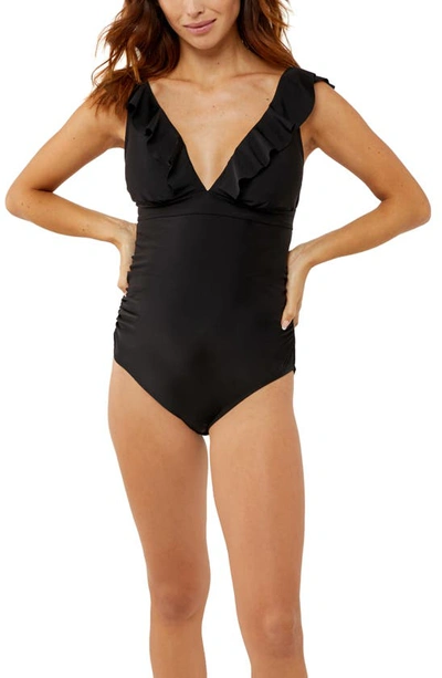 A Pea In The Pod Ruffled Maternity One Piece Swimsuit In Black