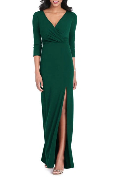 After Six Surplice Stretch Crepe Trumpet Gown In Hunter