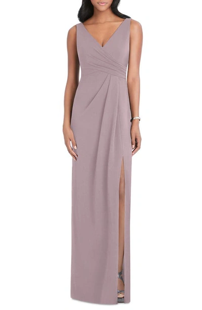 After Six Pleated Crepe Column Gown In Dusty Rose