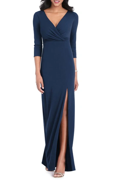 After Six Surplice Stretch Crepe Trumpet Gown In Midnight