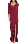 After Six Surplice Stretch Crepe Trumpet Gown In Burgundy