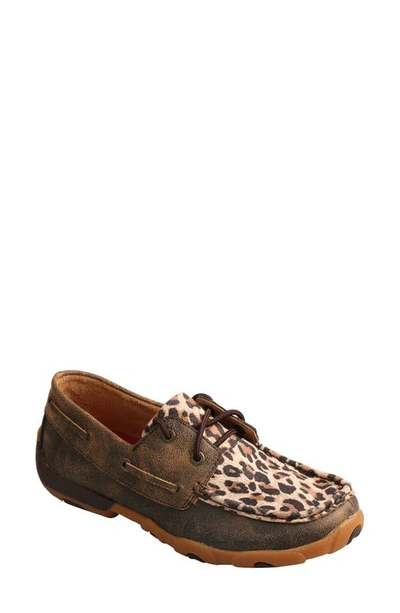 Twisted X Animal Print Boat Shoe In Distressed & Leopard Print