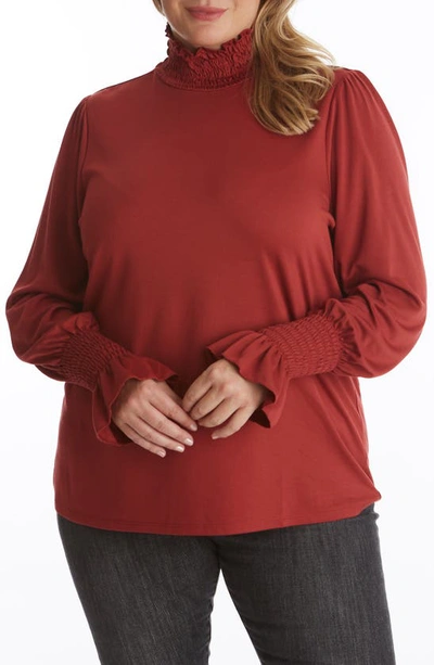 Adyson Parker Women's Plus Size Long Sleeve Fitted Turtle Neck Top With Lettuce Edge Detail In Paprika Red