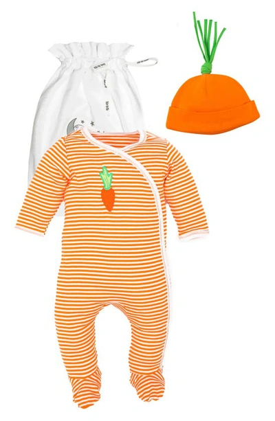 Under The Nile Babies' Carrot Stripe Organic Egyptian Cotton Footie & Hat Set In Orange