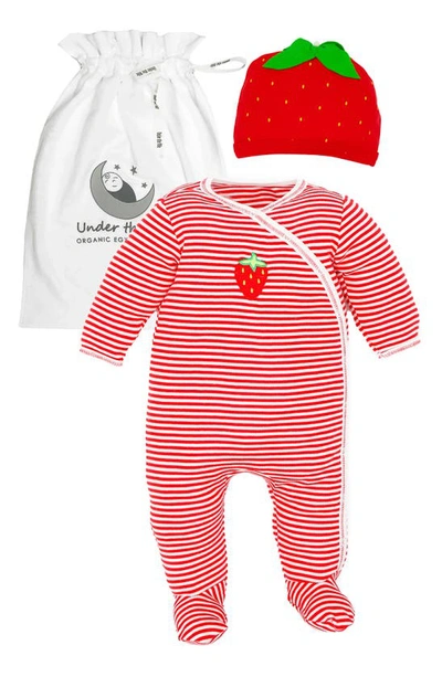 Under The Nile Babies' Strawberry Organic Egyptian Cotton Footie & Beanie Set In Red