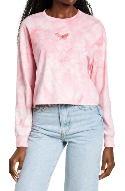 All In Favor Tie Dye Applique Crop Pullover In Pink Tie Dye