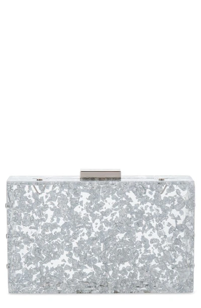 Olga Berg Carmella Foil-flecked Box Clutch In Silver